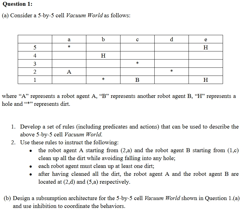 Solved (a) Consider a 5-by-5 cell Vacuum World as follows: | Chegg.com