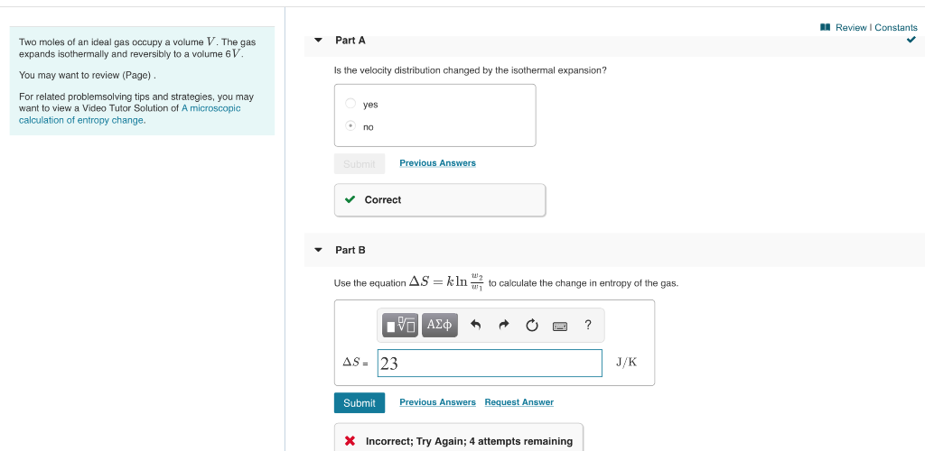 Solved u Review | Constants Part A Two moles of an ideal gas | Chegg.com