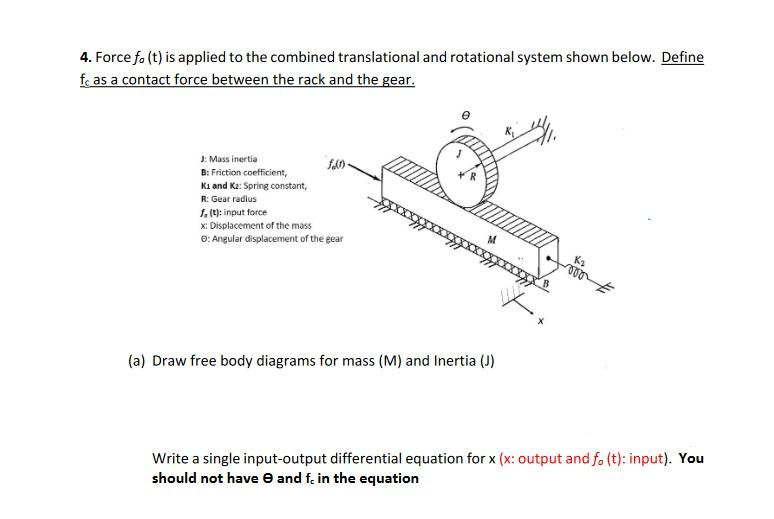 Solved 4. Force fo(t) is applied to the combined | Chegg.com