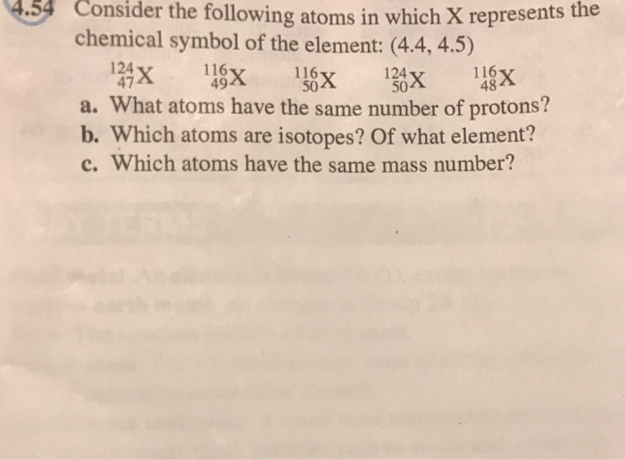 Solved Consider the following atoms in which X represents