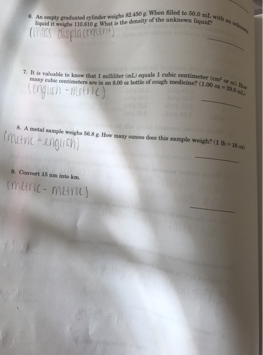 Solved An empty graduated cylinder weighs 82.450 g. When