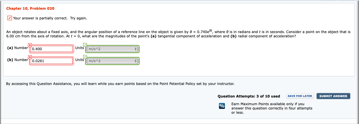 Solved Chapter 10, Problem 020 Your answer is partially | Chegg.com