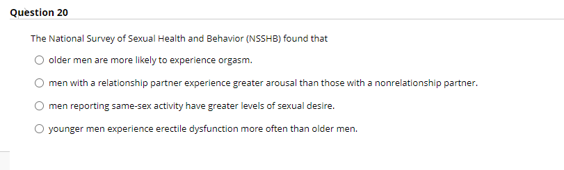 Solved The National Survey of Sexual Health and Behavior Chegg