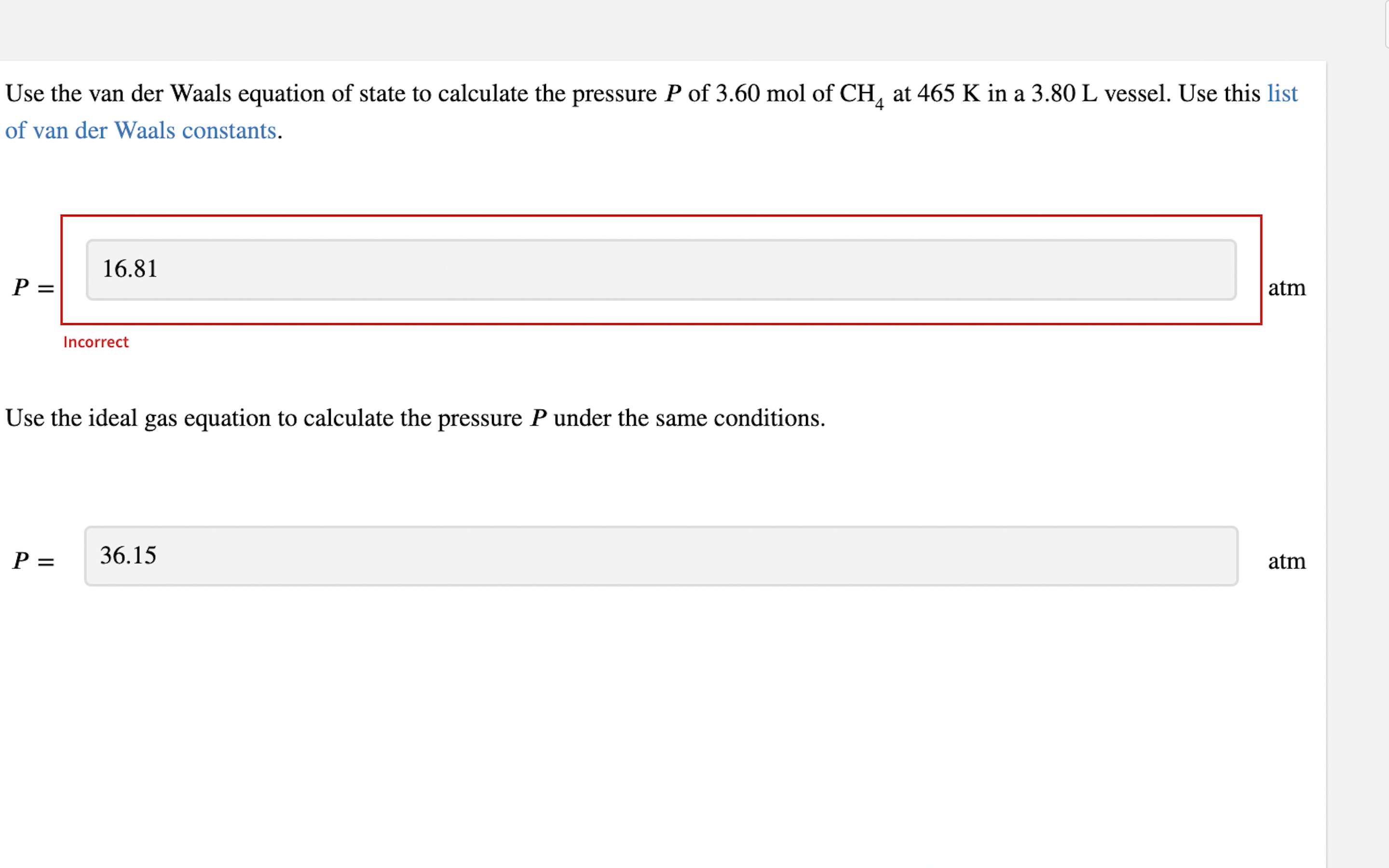 Use the van der Waals equation of state to calculate | Chegg.com