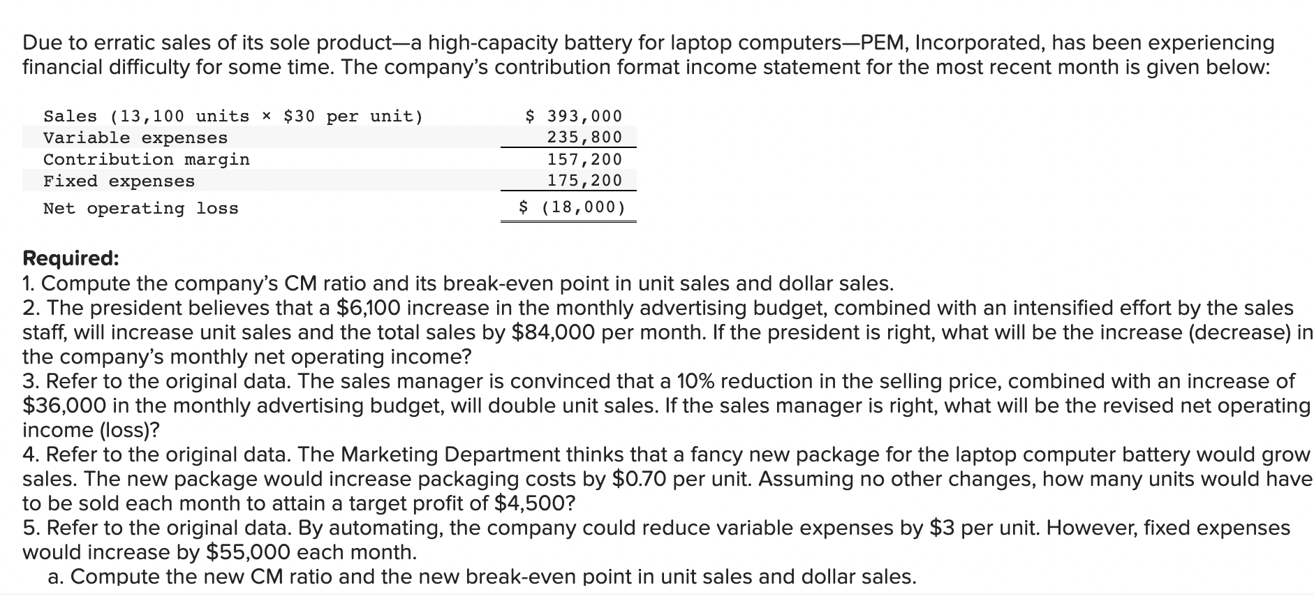 Solved Due To Erratic Sales Of Its Sole Product-a | Chegg.com