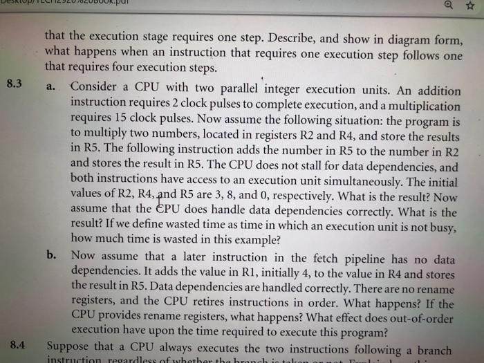 Solved a * that the execution stage requires one step. | Chegg.com