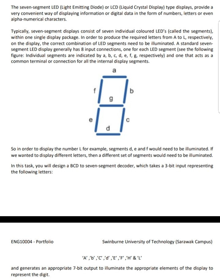 Solved The seven-segment LED (Light Emitting Diode) or LCD | Chegg.com