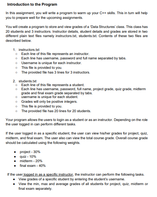 Solved Introduction to the Program In this assignment, you | Chegg.com