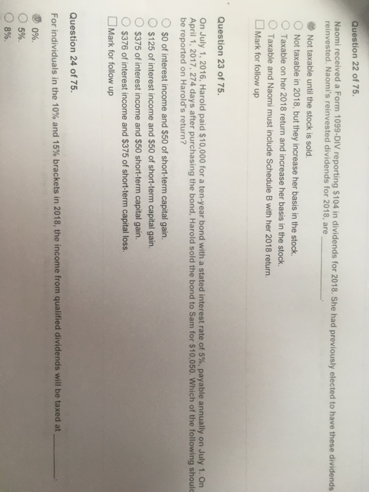 Solved Question 22 of 75. Naomi received a Form 1099-DIV | Chegg.com