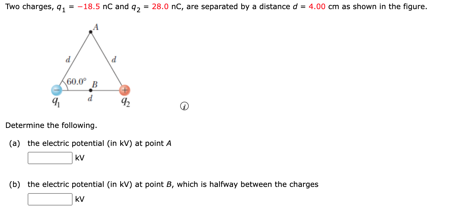 Solved Two Charges Q1−185nc And Q2280nc Are Separated 1394