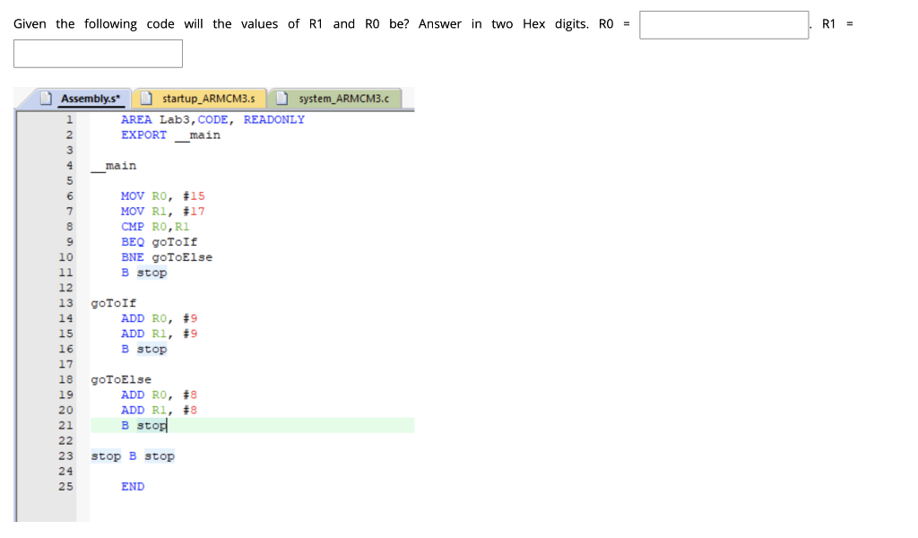 Solved Given the following code will the values of R1 and RO | Chegg.com