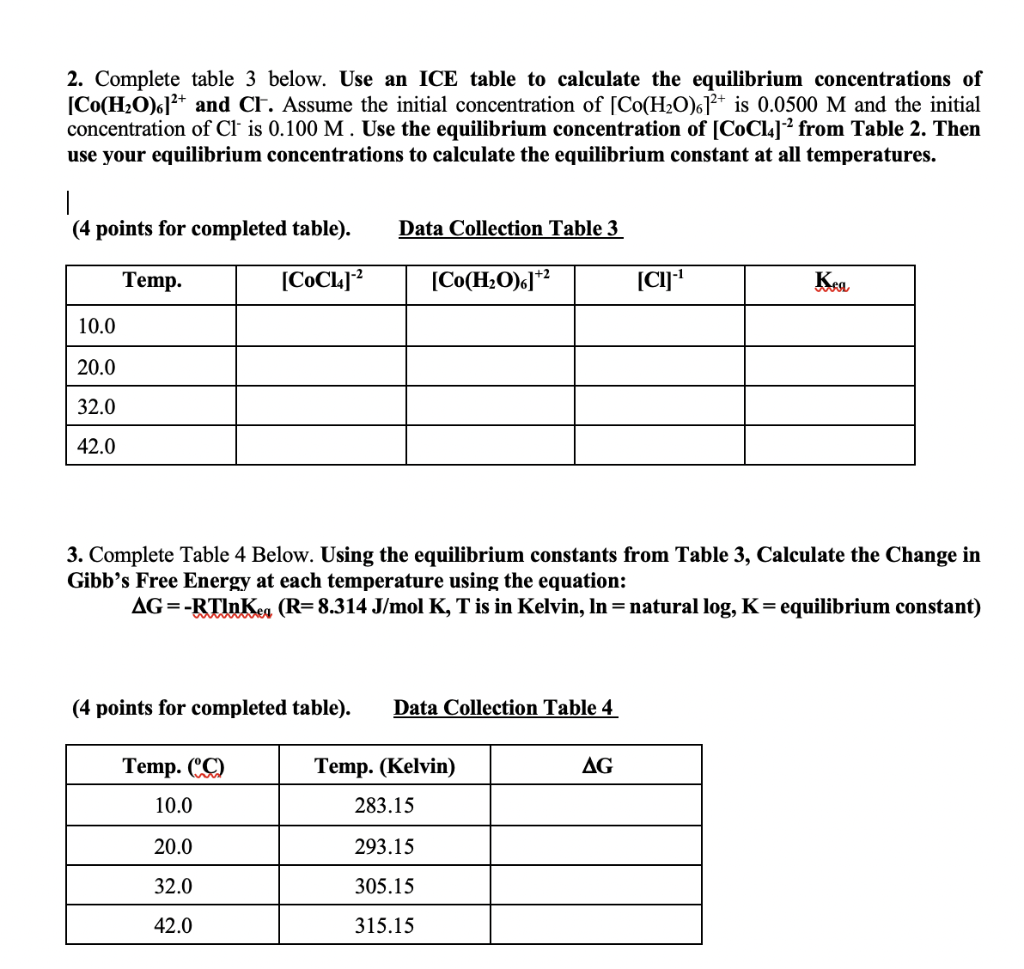 (4 points for completed table). Data Collection Table | Chegg.com