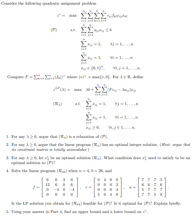 Consider the following quadratic assignment problem - | Chegg.com