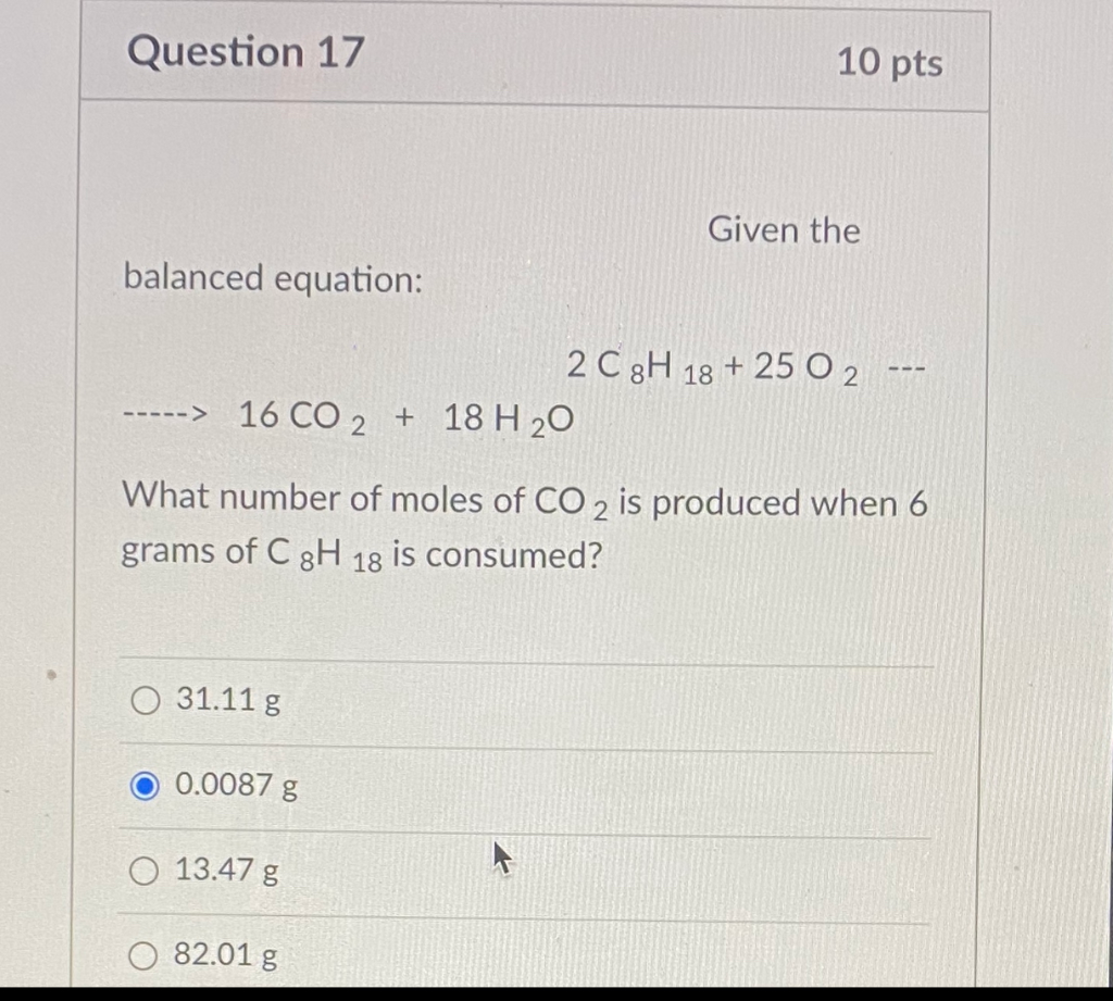 Solved Question 13 10 pts • Given the balanced equation: | Chegg.com