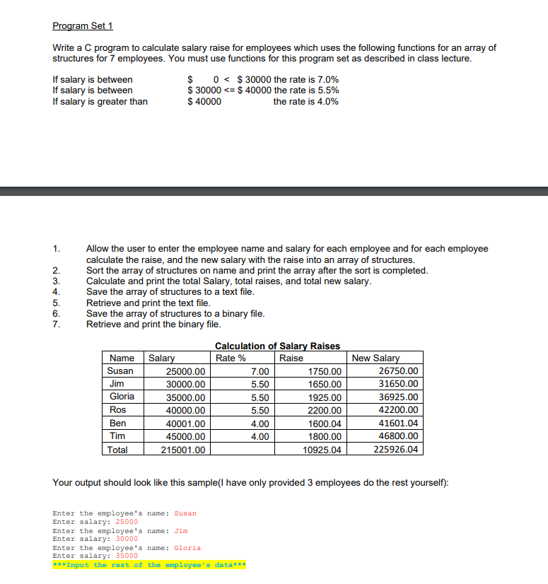 Solved Program Set 1 Write a C program to calculate salary | Chegg.com