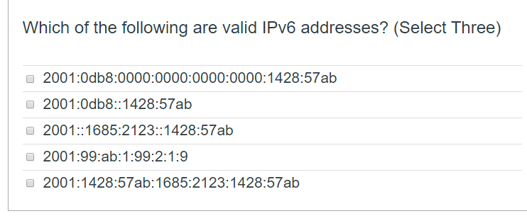 Solved Which of the following are valid IPv6 addresses? | Chegg.com