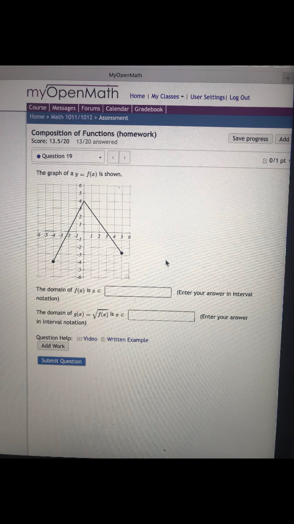 Solved MyOpen Math myOpenMath Home My Classes - User | Chegg.com