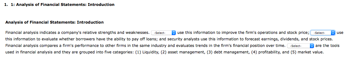 Solved 1. 1: Analysis of Financial Statements: Introduction | Chegg.com