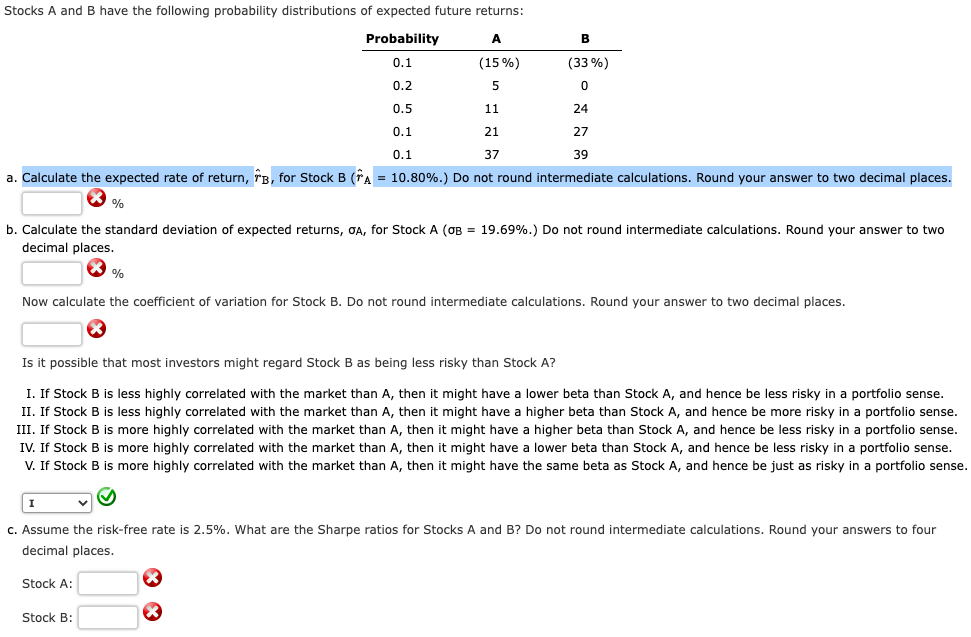 Solved Stocks A And B Have The Following Probability | Chegg.com