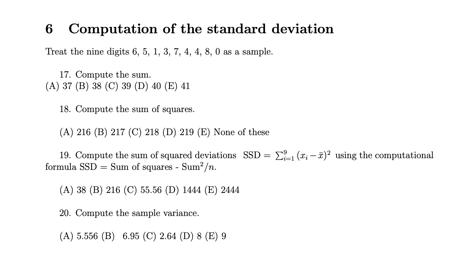 Solved 6 Computation of the standard deviation Treat the | Chegg.com