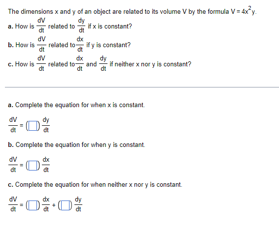Solved The dimensions x and y of an object are related to | Chegg.com