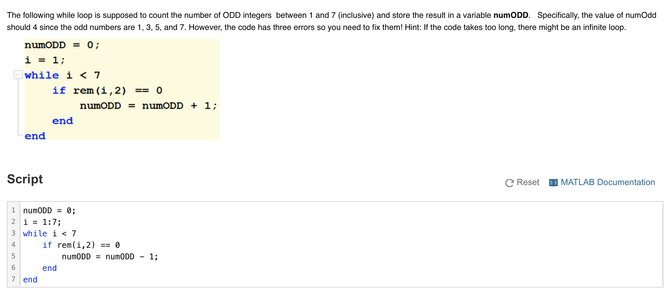 while loop matlab