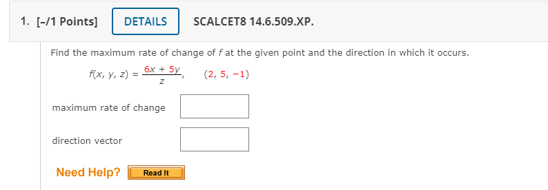 Solved 1. [-/1 Points] DETAILS SCALCET8 14.6.509.XP. Find | Chegg.com