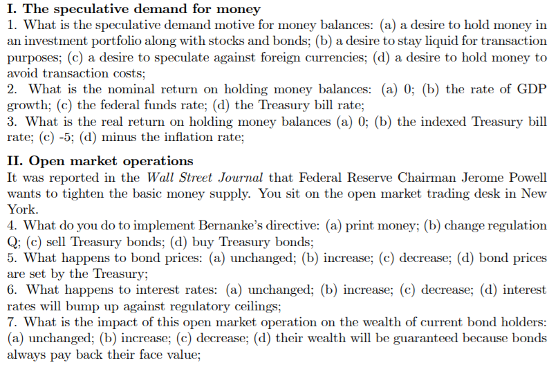 Solved I. The speculative demand for money 1. What is the