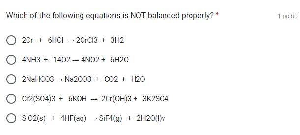 Solved Which of the following equations is NOT balanced | Chegg.com