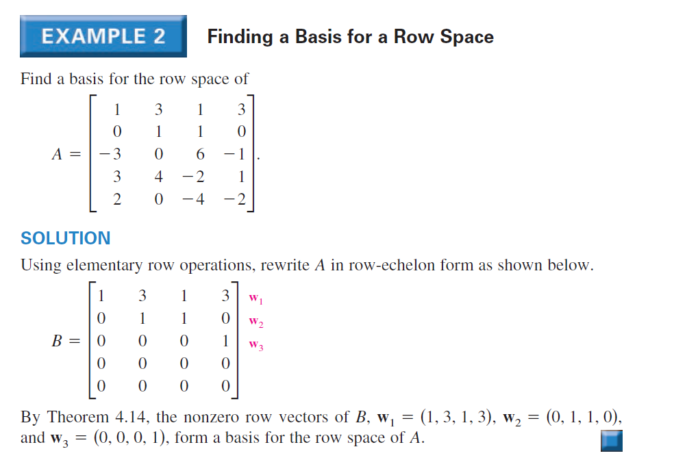 Solved EXAMPLE 2 Finding a Basis for a Row Space Find a Chegg