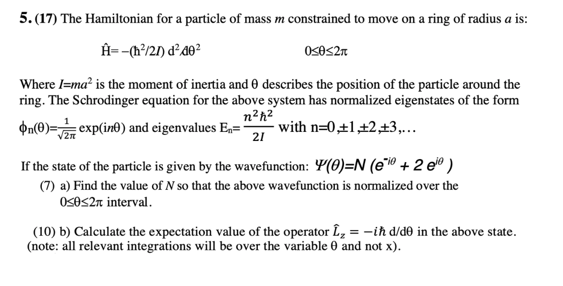 Solved 5 17 The Hamiltonian For A Particle Of Mass M