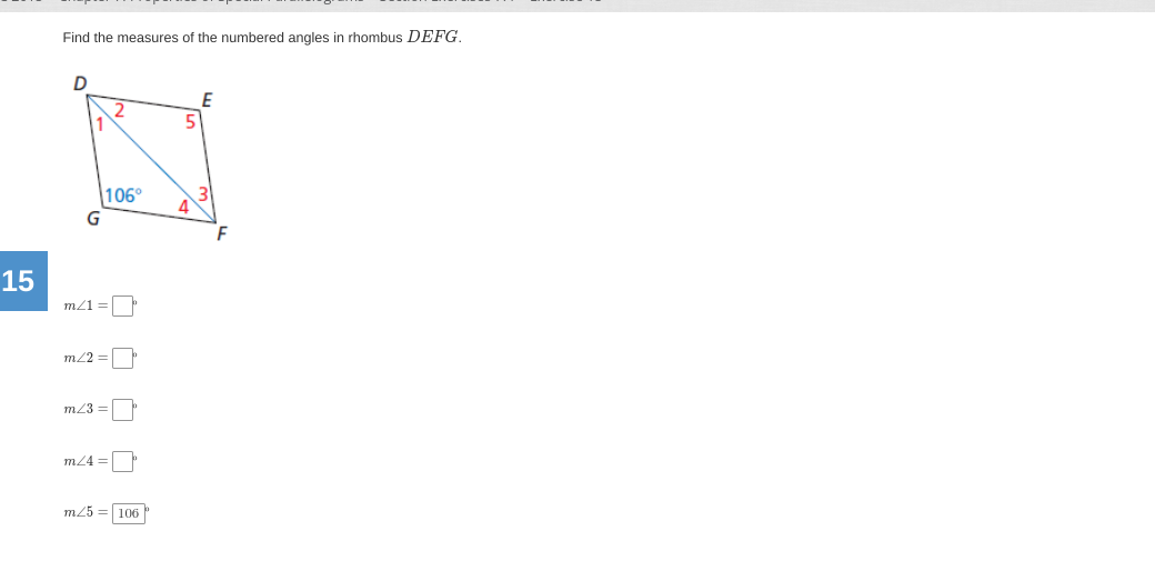 Solved Find the measures of the numbered angles in rombus | Chegg.com