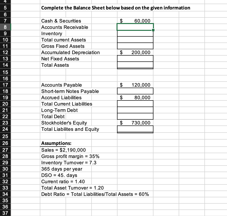 Solved Complete the Balance Sheet below based on the given | Chegg.com