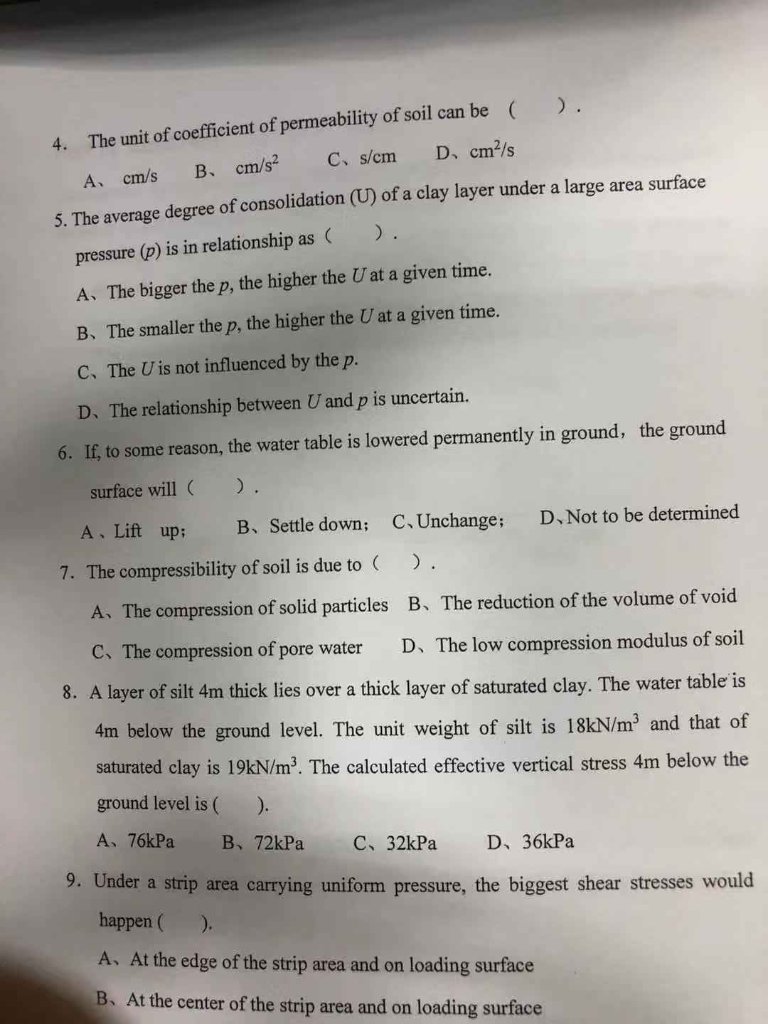 Solved 4. The unit of coefficient of permeability of soil | Chegg.com