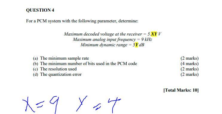 Solved QUESTION 4 For a PCM system with the following | Chegg.com