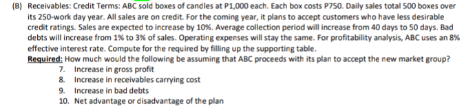 Solved (B) Receivables: Credit Terms: ABC Sold Boxes Of | Chegg.com