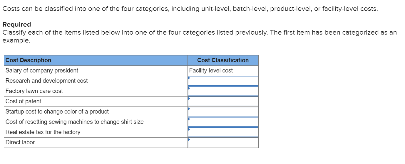 solved-the-options-to-select-from-are-batch-level-cost-chegg