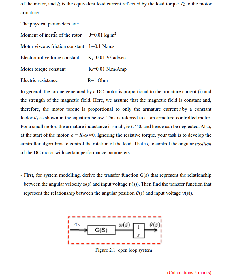 Solved Motor torque constant Kt=0.01 N.m/Amp Electric