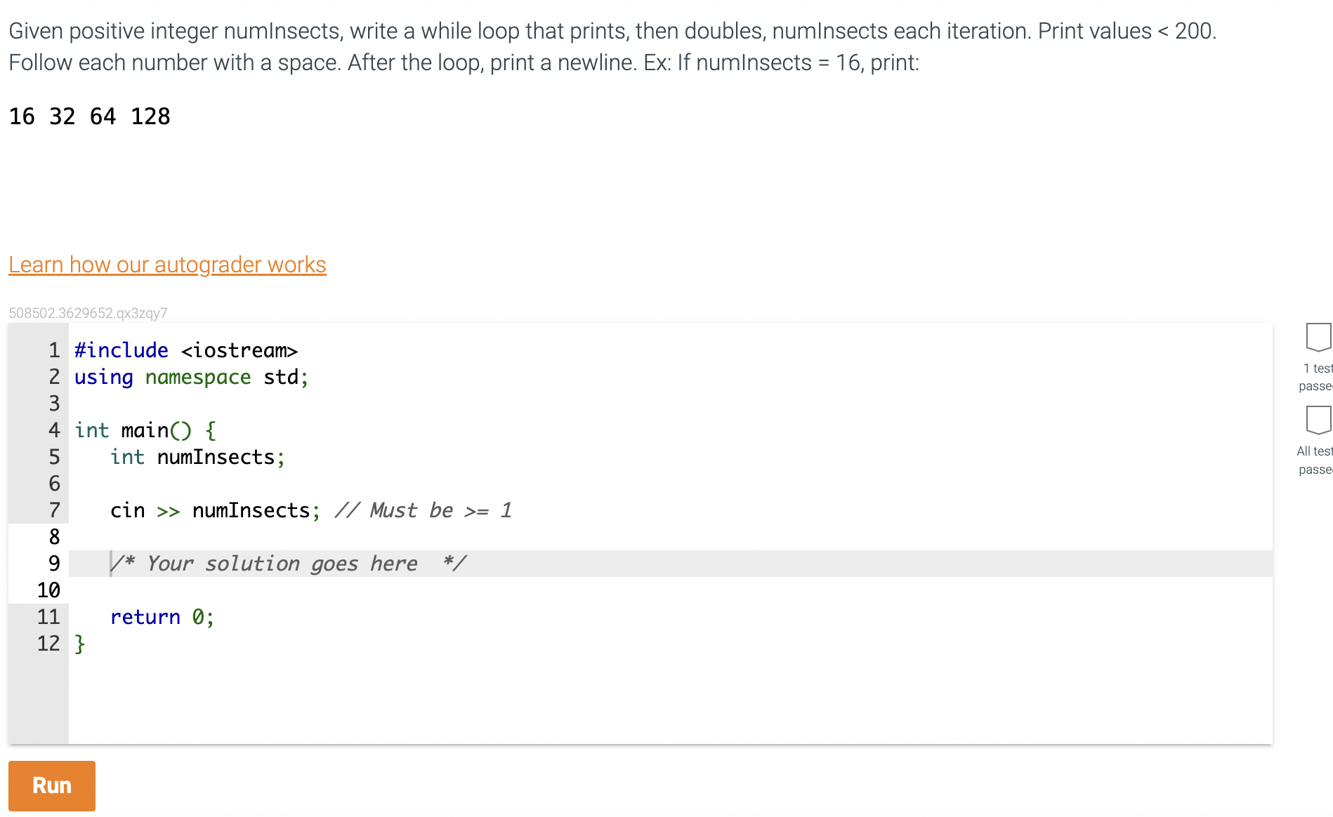 Solved Given positive integer numlnsects, write a while loop | Chegg.com