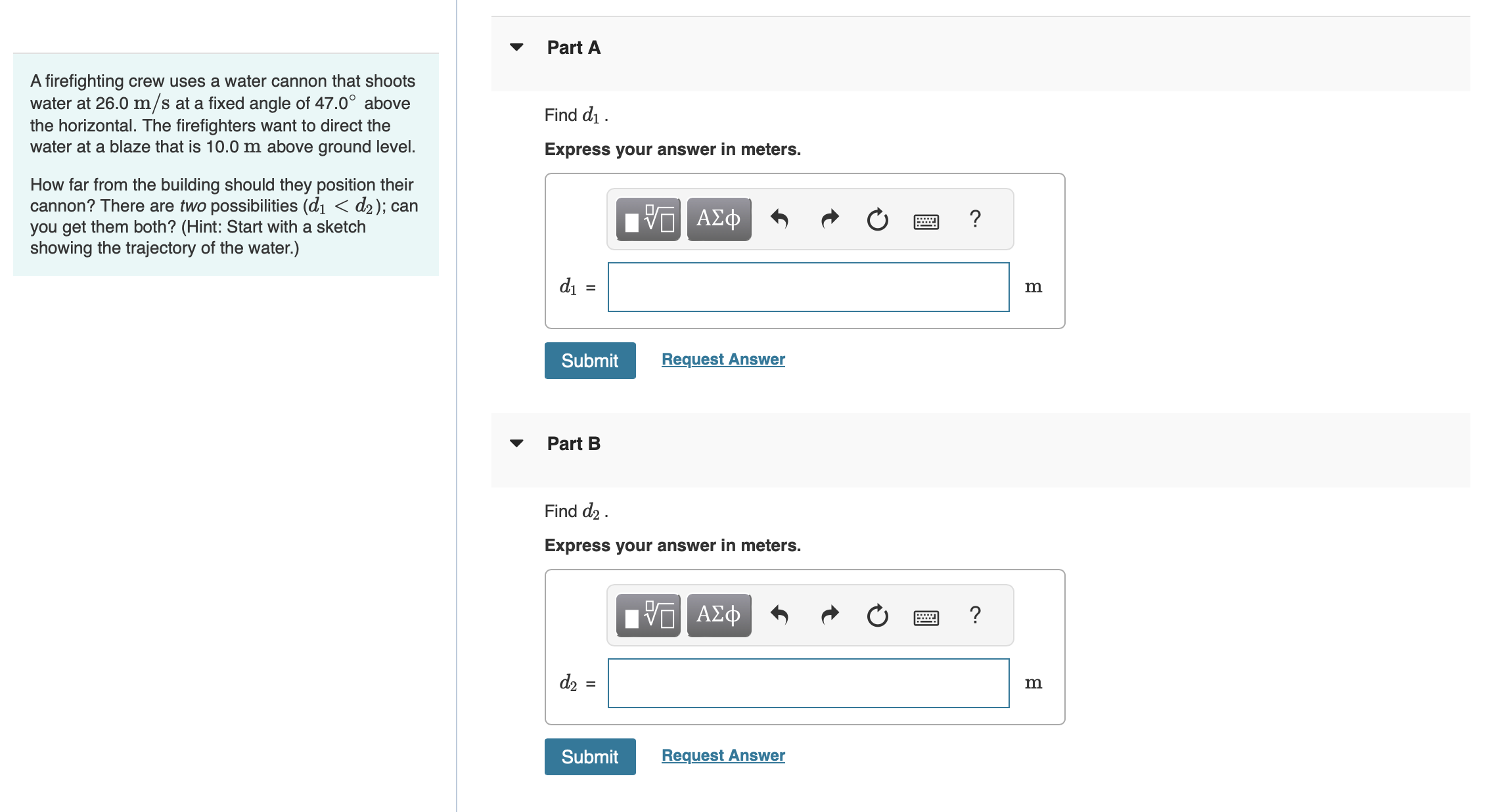 Solved A firefighting crew uses a water cannon that shoots Chegg