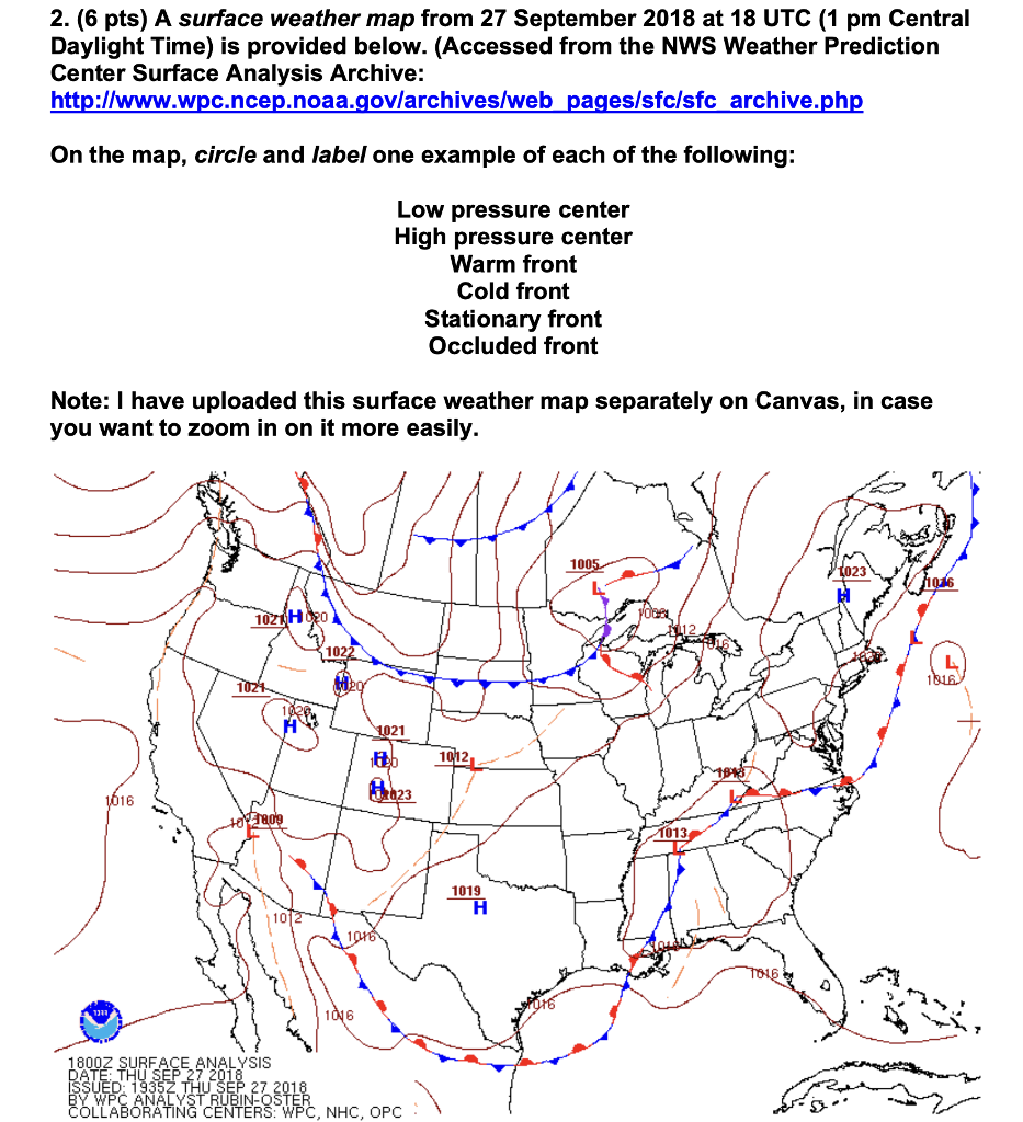 Solved 2. (6 Pts) A Surface Weather Map From 27 September | Chegg.com