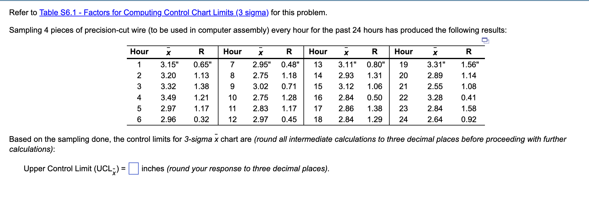 Solved Refer to Table S6.1 - Factors for Computing Control | Chegg.com