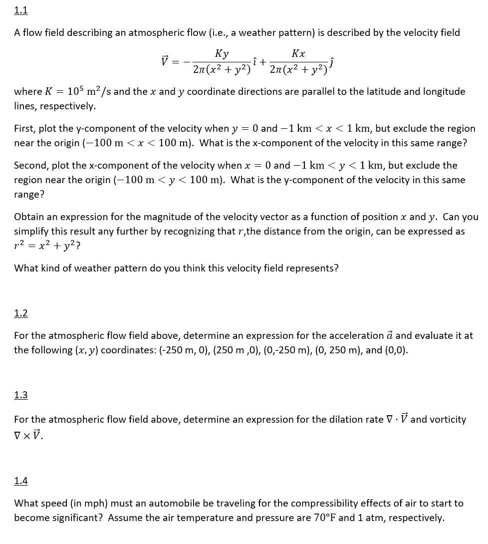 1 1 A Flow Field Describing An Atmospheric Flow I Chegg Com