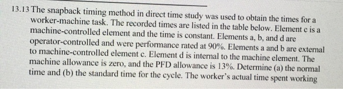 13.13 The snapback timing method in direct time study | Chegg.com