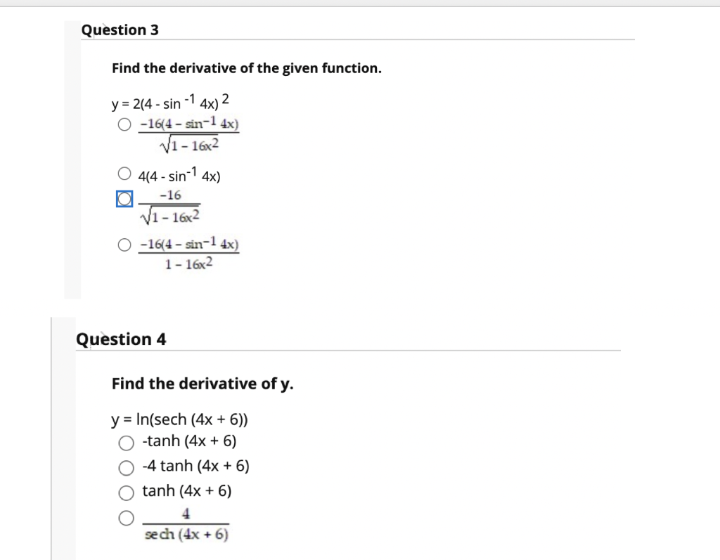 Solved Question 3 Find the derivative of the given function. | Chegg.com