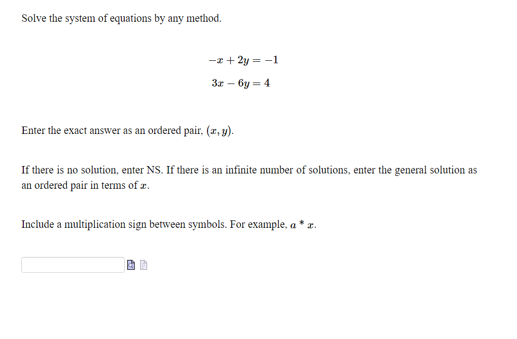 Solved Solve the system of equations by any method. -x + 2y | Chegg.com