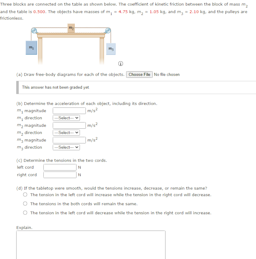 Solved Three blocks are connected on the table as shown | Chegg.com