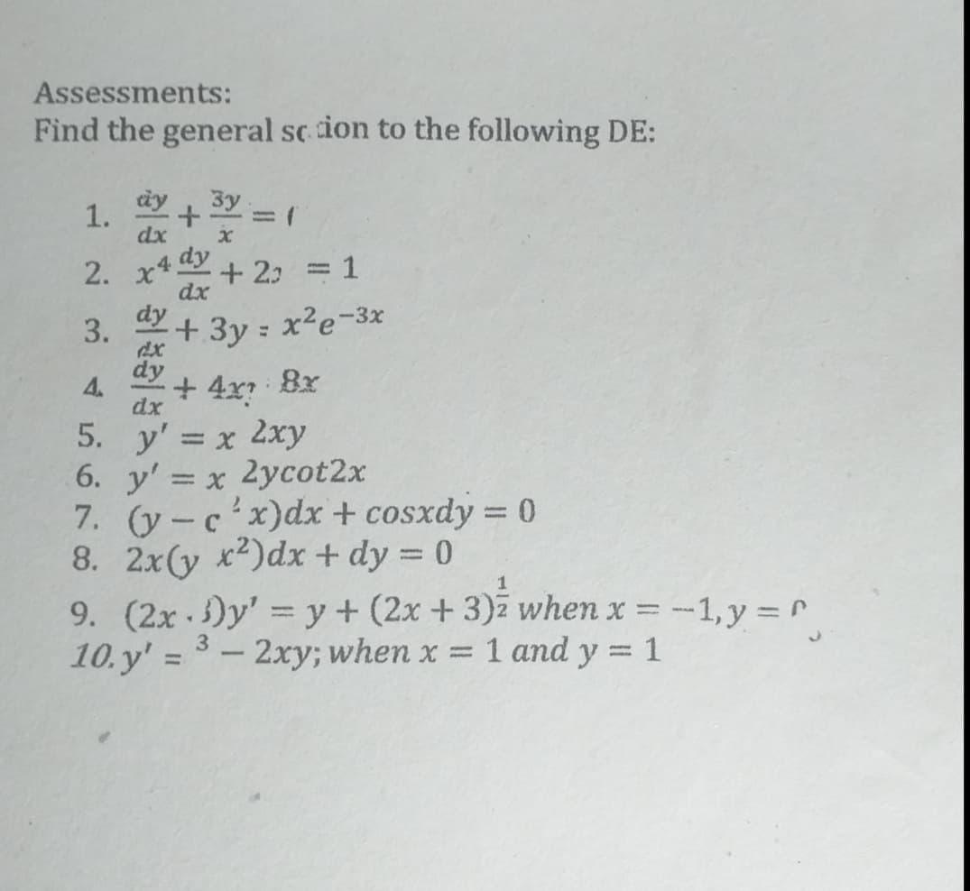 Solved Assessments Find The Solution To The Following De 1 Chegg Com