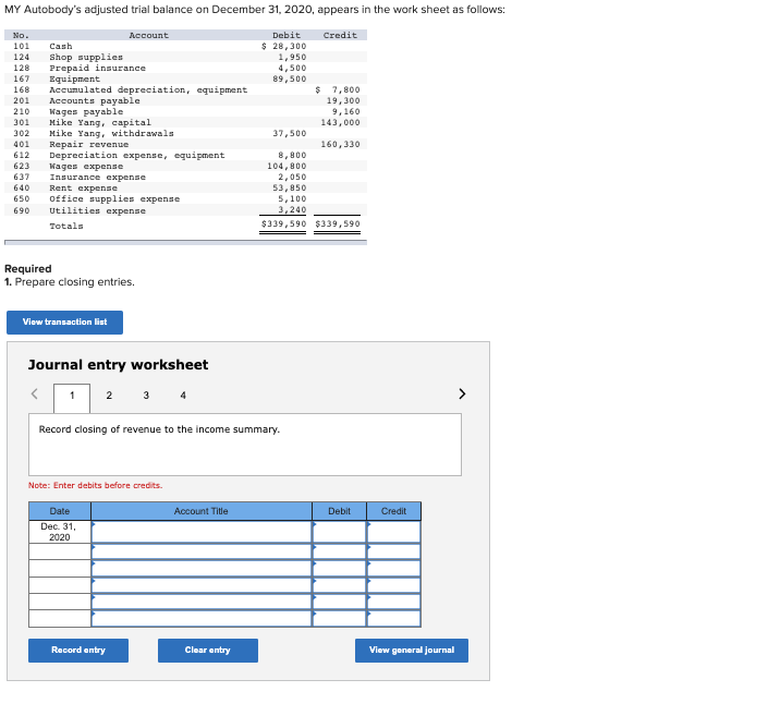 Solved Required 1. Prepare Closing Entries. Journal Entry | Chegg.com