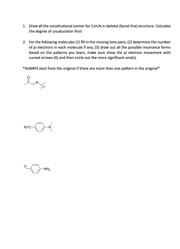 Solved 1. Draw all the constitutional isomer for C3H5 N in | Chegg.com